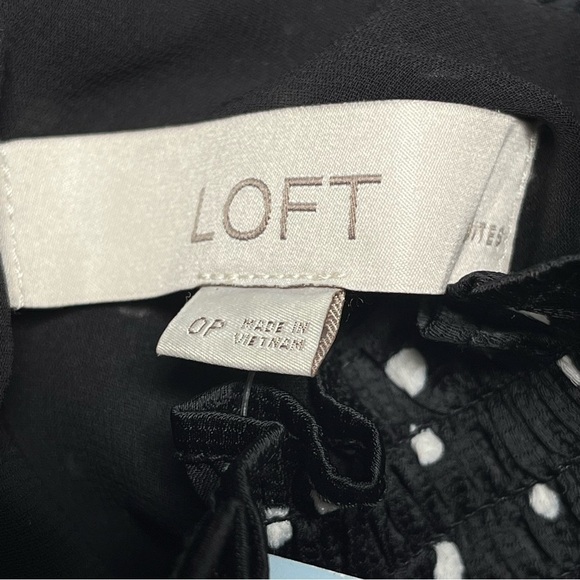 LOFT Dotted Smocked Mini Flare Dress Size 0 Petite Black Lined NEW - Picture 13 of 15